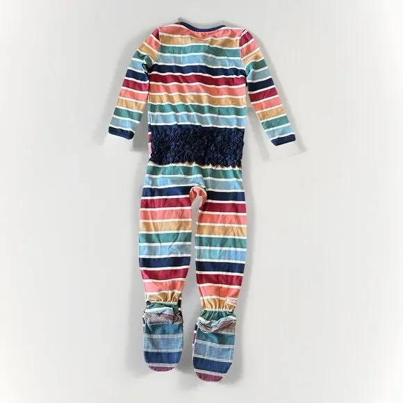 EWG Monogram Ruffle Butts Size 18-24 Month Striped Footie Pajama One Piece